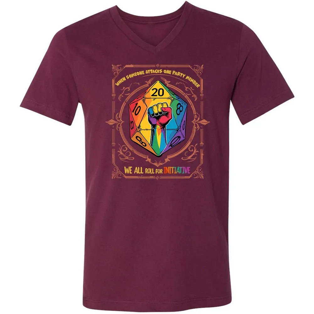 Roll For Initiative Unisex V-Neck T-Shirt - Maroon - 6