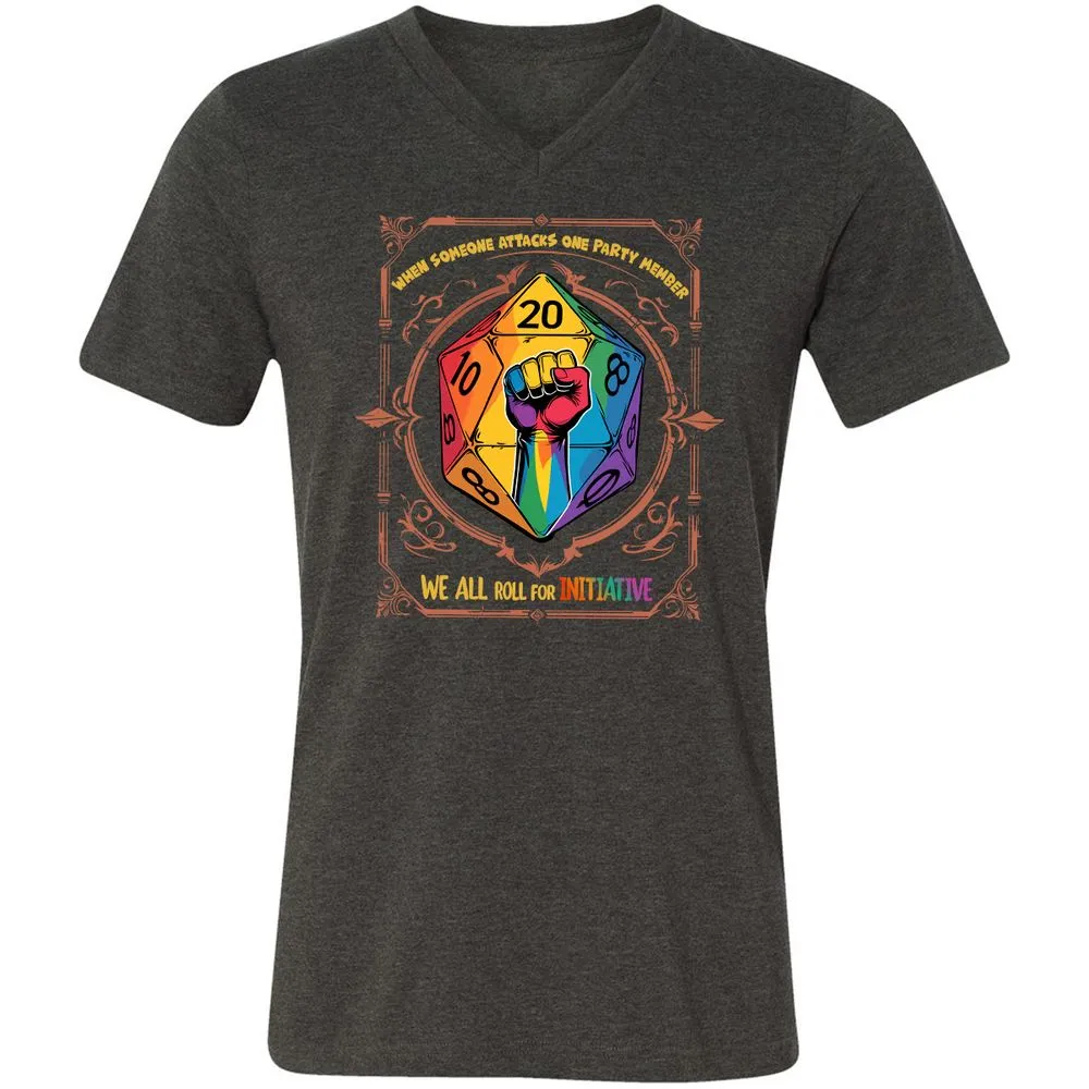 Roll For Initiative Unisex V-Neck T-Shirt - Dark Grey Heather - 8