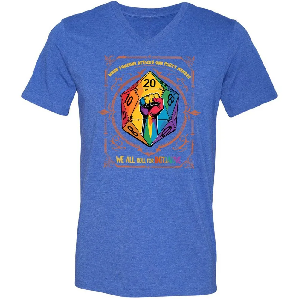 Roll For Initiative Unisex V-Neck T-Shirt - Heather True Royal - 14