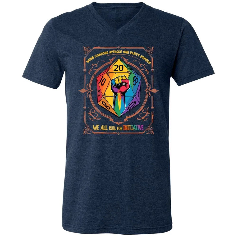 Roll For Initiative Unisex V-Neck T-Shirt - Heather Navy - 15