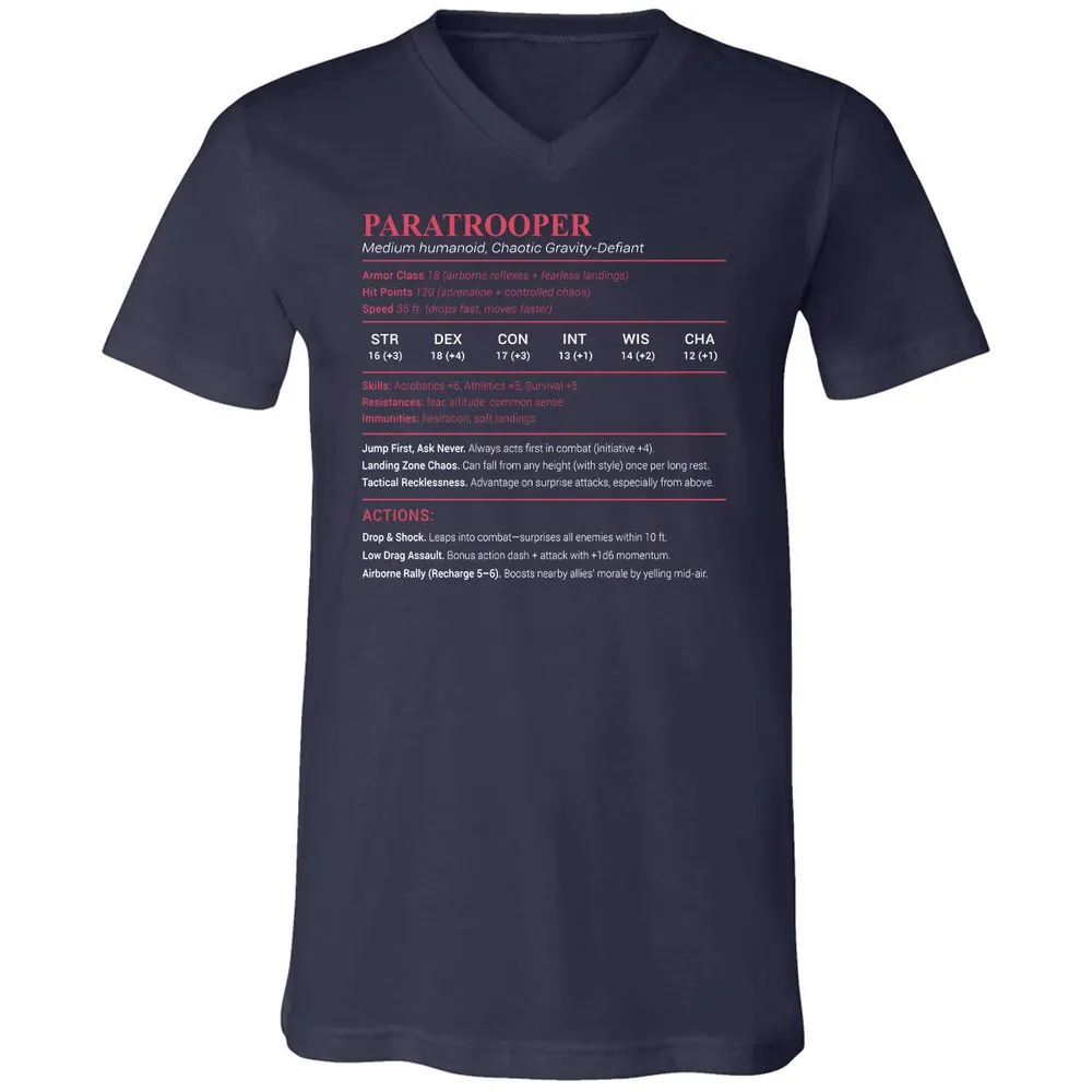 Paratrooper Stats Unisex V-Neck T-Shirt - Navy - 2