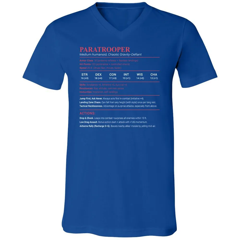 Paratrooper Stats Unisex V-Neck T-Shirt - True Royal - 4