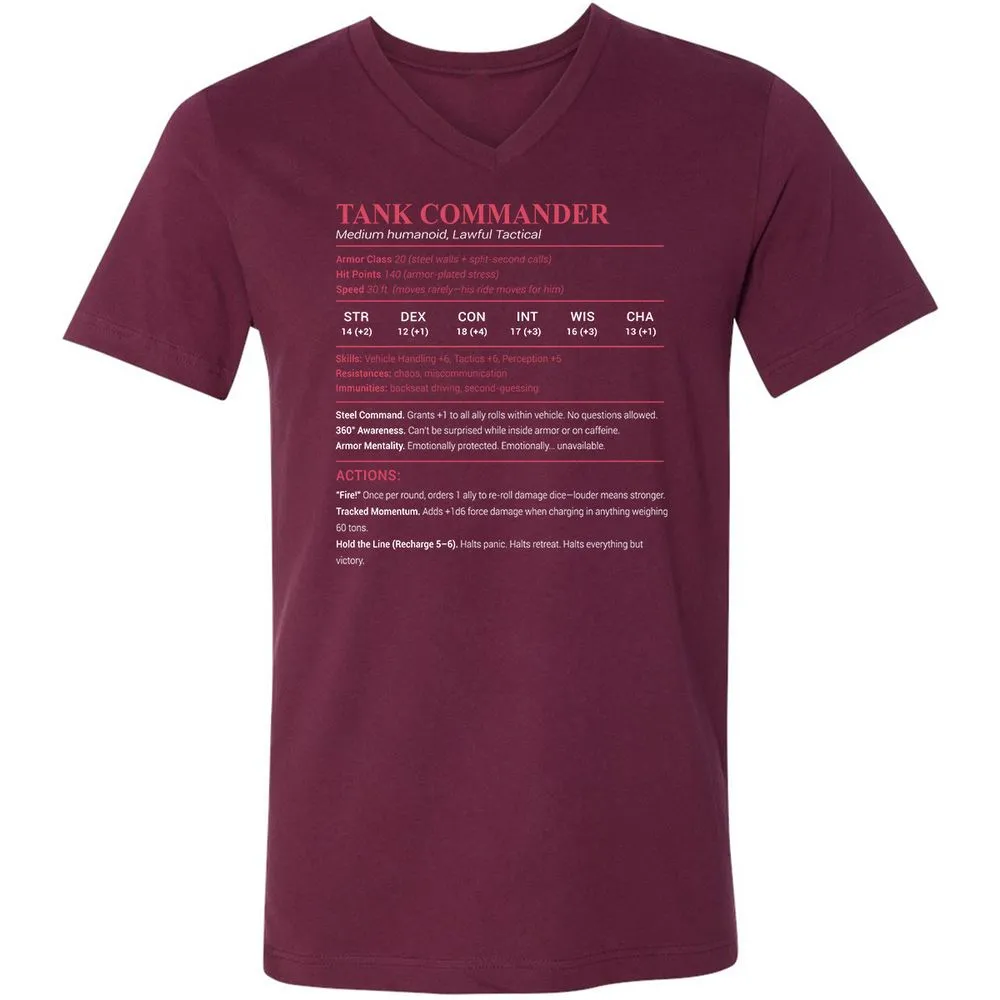 Tank Commander Unisex V-Neck T-Shirt - Maroon - 6