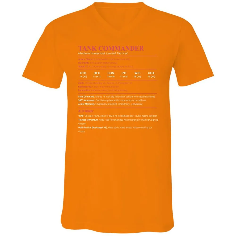 Tank Commander Unisex V-Neck T-Shirt - Orange - 11