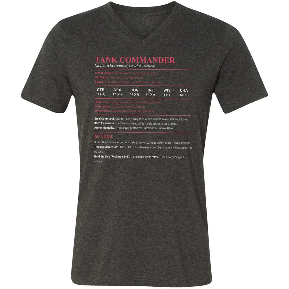 Tank Commander Unisex V-Neck T-Shirt - Dark Grey Heather - 8
