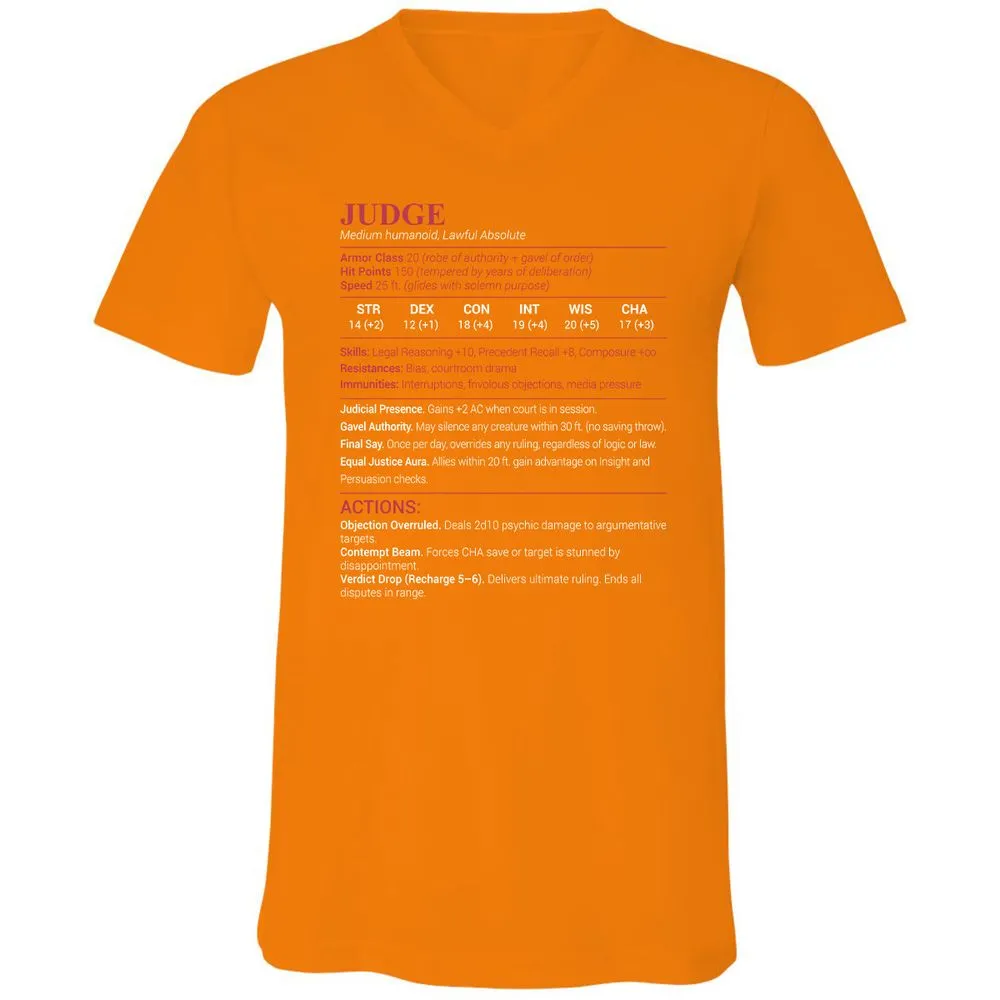 Judge Stats Unisex V-Neck T-Shirt - Orange - 11