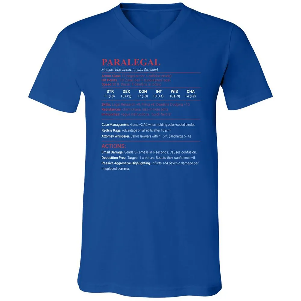 Paralegal Stats Unisex V-Neck T-Shirt - True Royal - 4