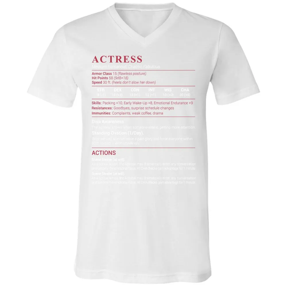 Actress Stats Unisex V-Neck T-Shirt - White - 5