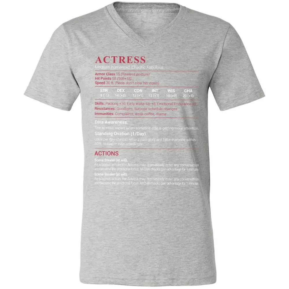 Actress Stats Unisex V-Neck T-Shirt - Athletic Heather - 7