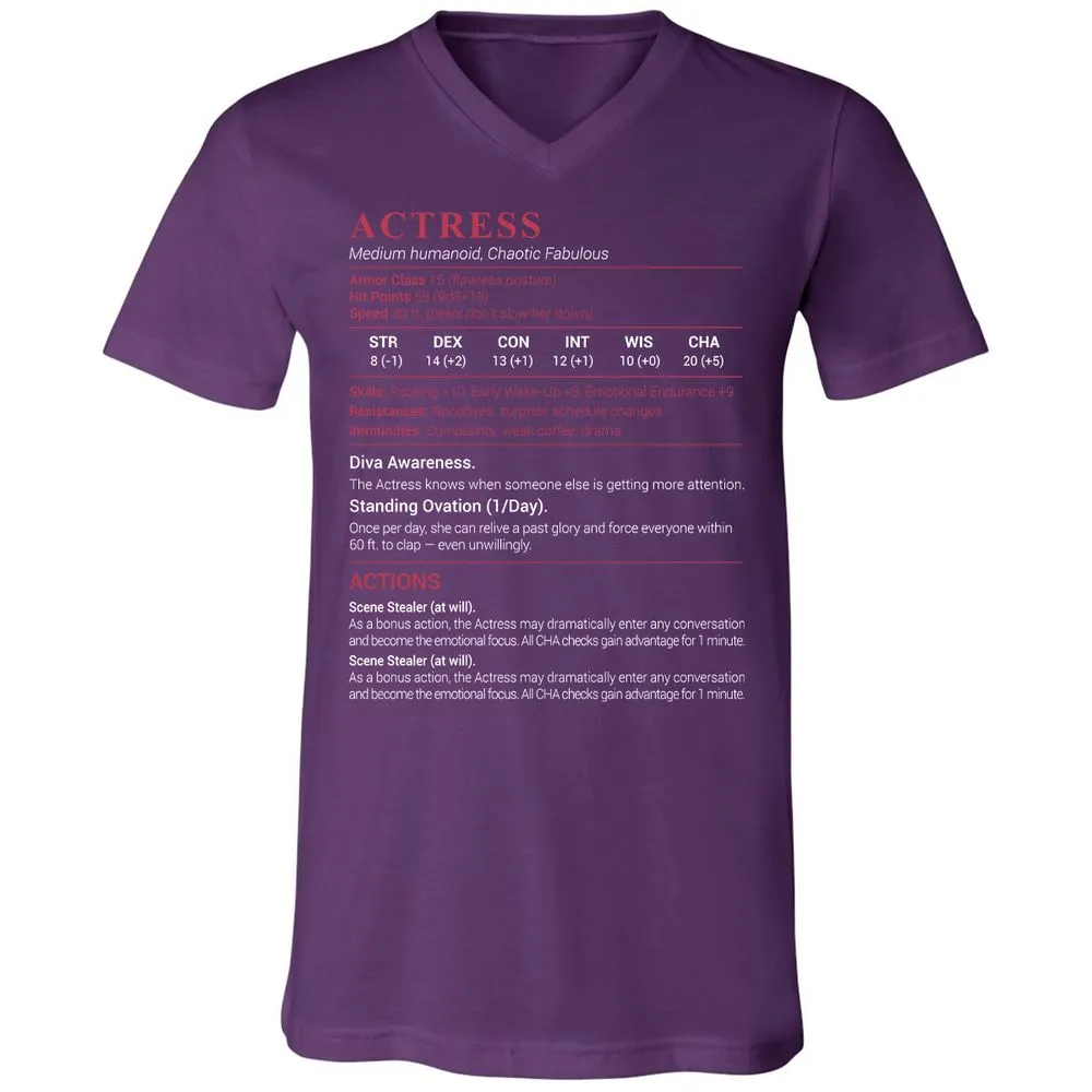 Actress Stats Unisex V-Neck T-Shirt - Team Purple - 9