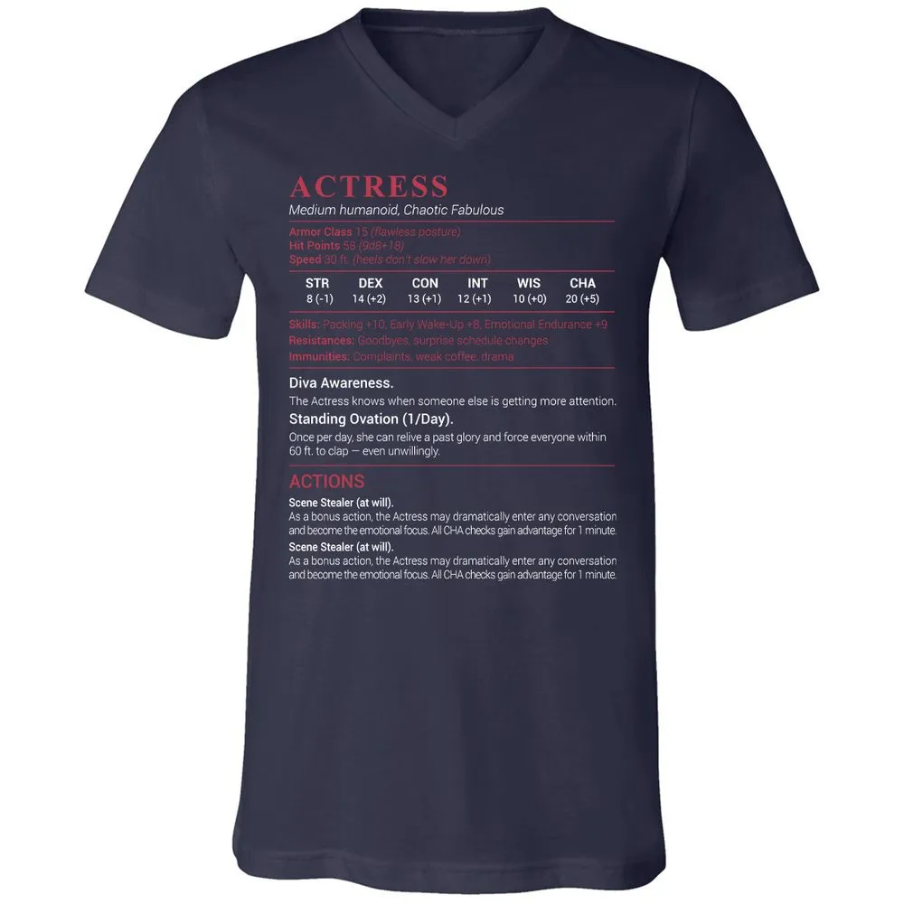 Actress Stats Unisex V-Neck T-Shirt - Navy - 2