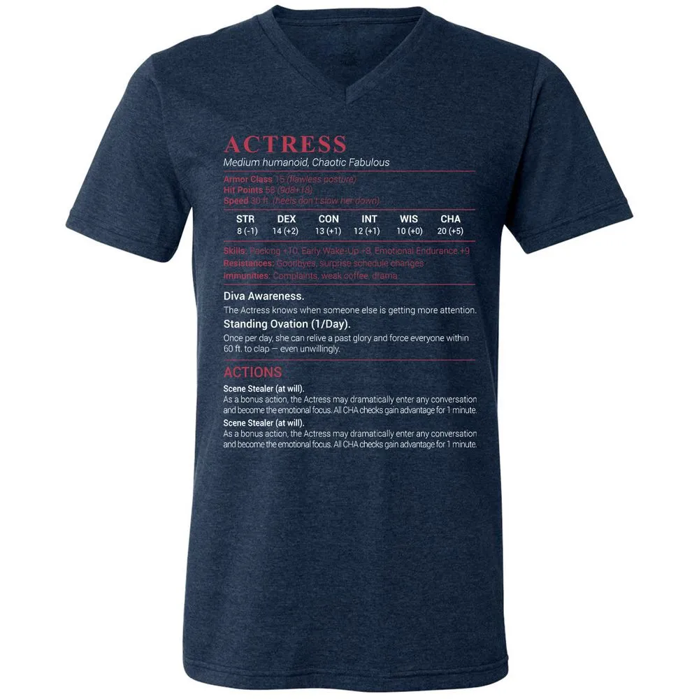 Actress Stats Unisex V-Neck T-Shirt - Heather Navy - 15