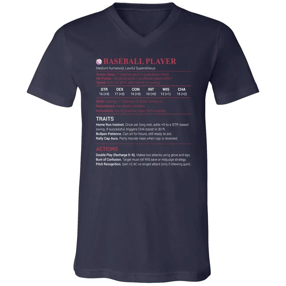 Baseball Player Unisex V-Neck T-Shirt - Navy - 2