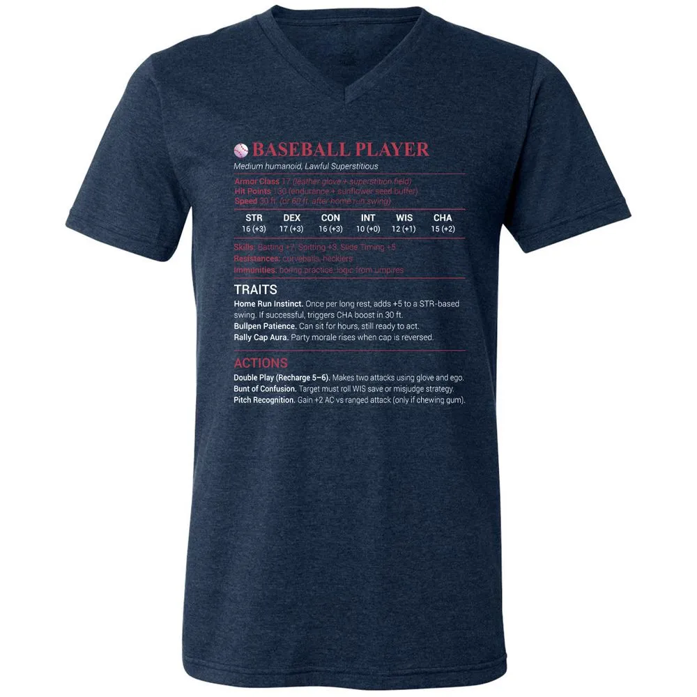 Baseball Player Unisex V-Neck T-Shirt - Heather Navy - 15