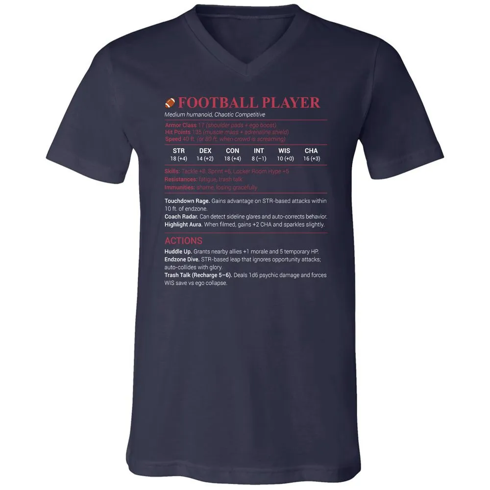 Football Player Unisex V-Neck T-Shirt - Navy - 2