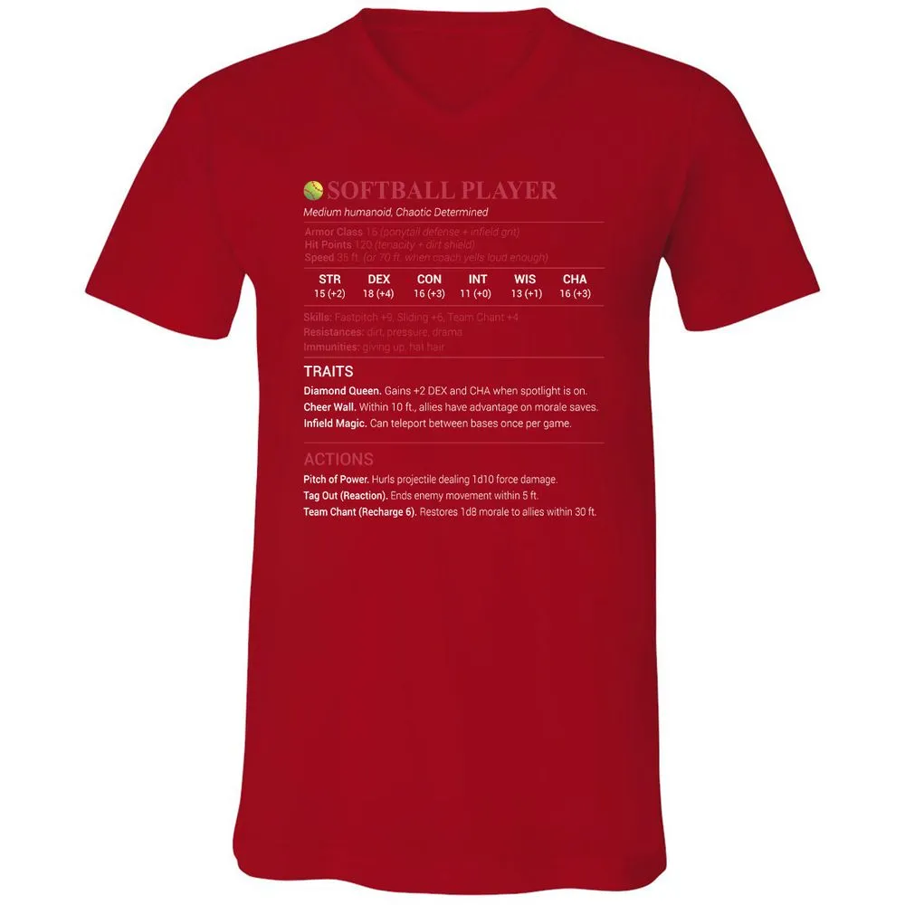 Softball Player Unisex V-Neck T-Shirt - Red - 3
