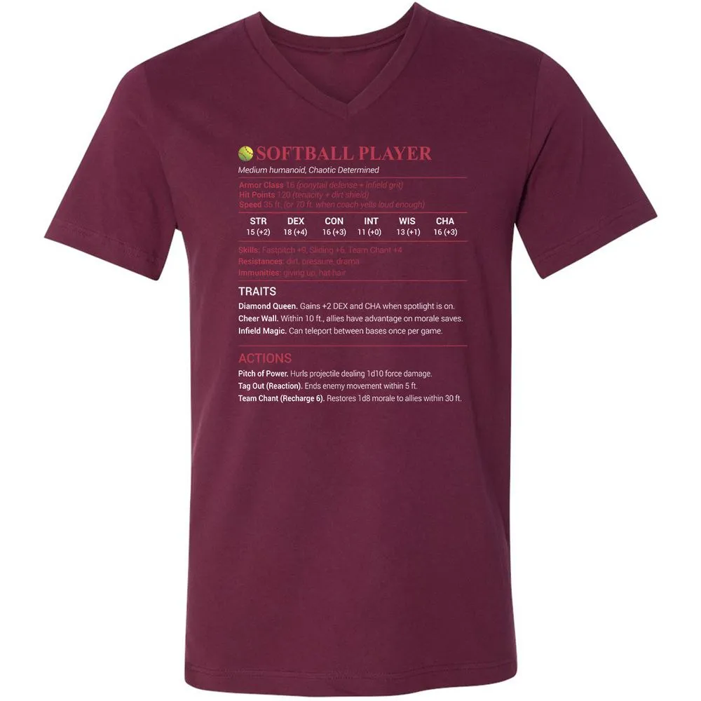 Softball Player Unisex V-Neck T-Shirt - Maroon - 6