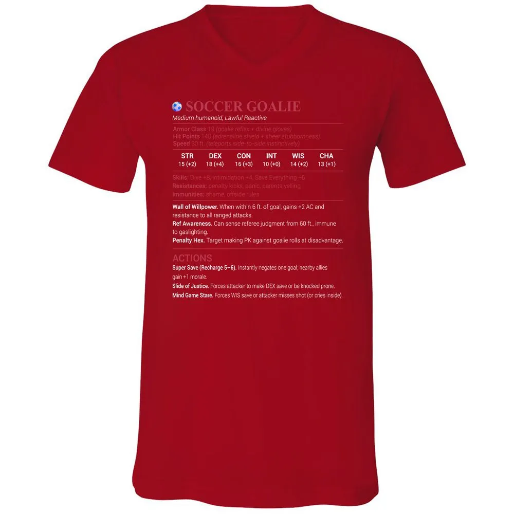 Soccer Goalie Unisex V-Neck T-Shirt - Red - 3