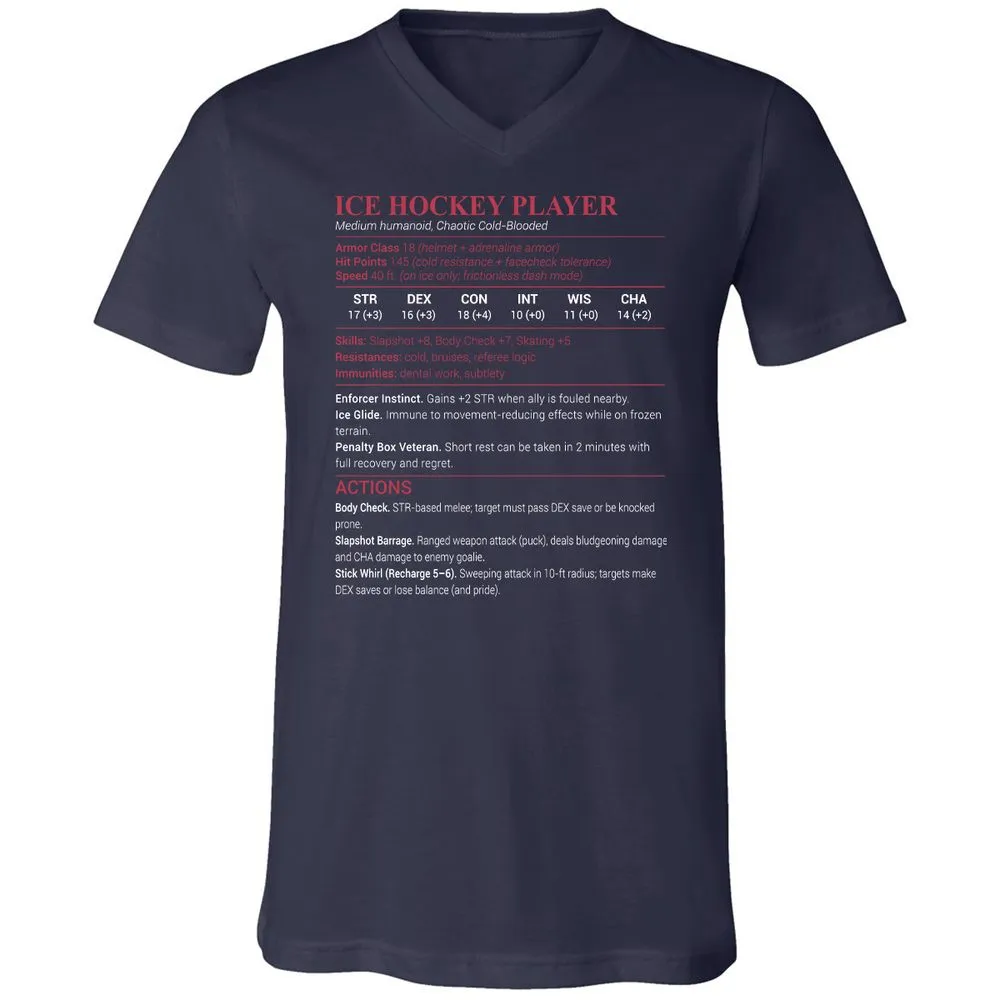 Ice Hockey Player Unisex V-Neck T-Shirt - Navy - 2