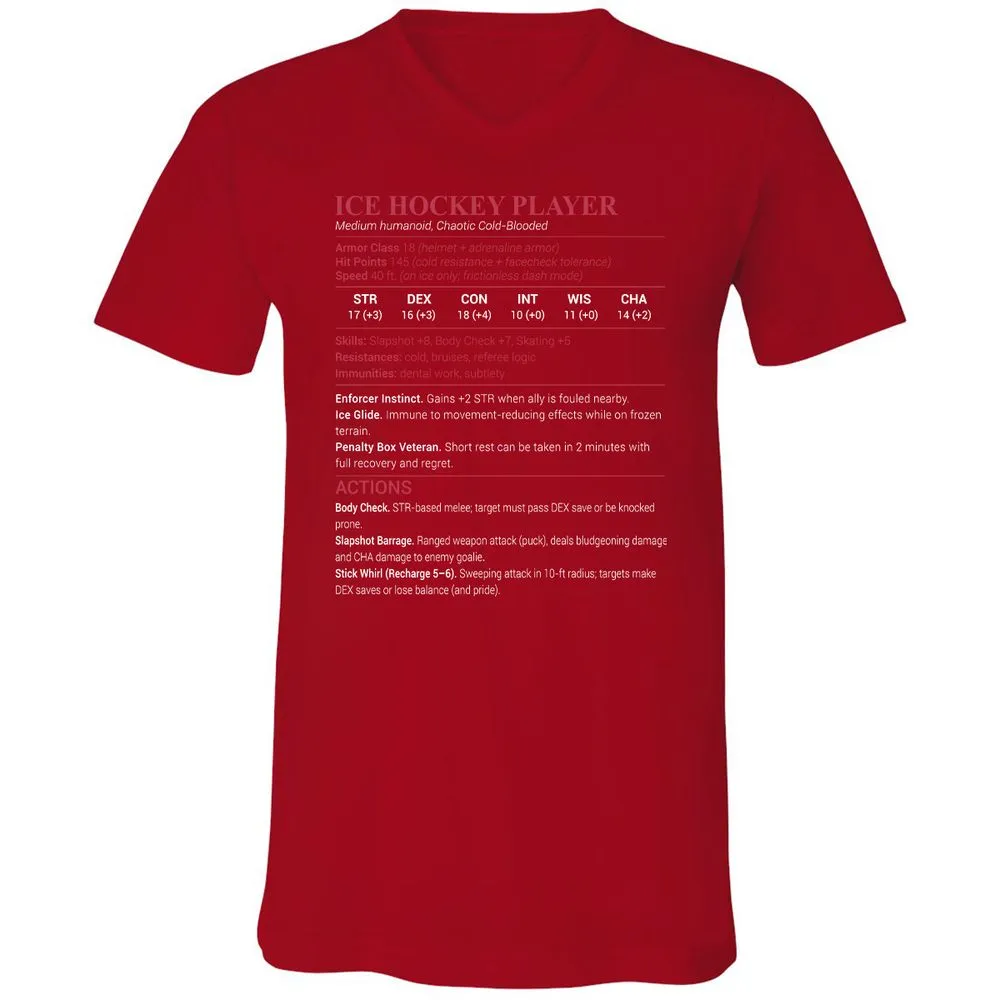 Ice Hockey Player Unisex V-Neck T-Shirt - Red - 3