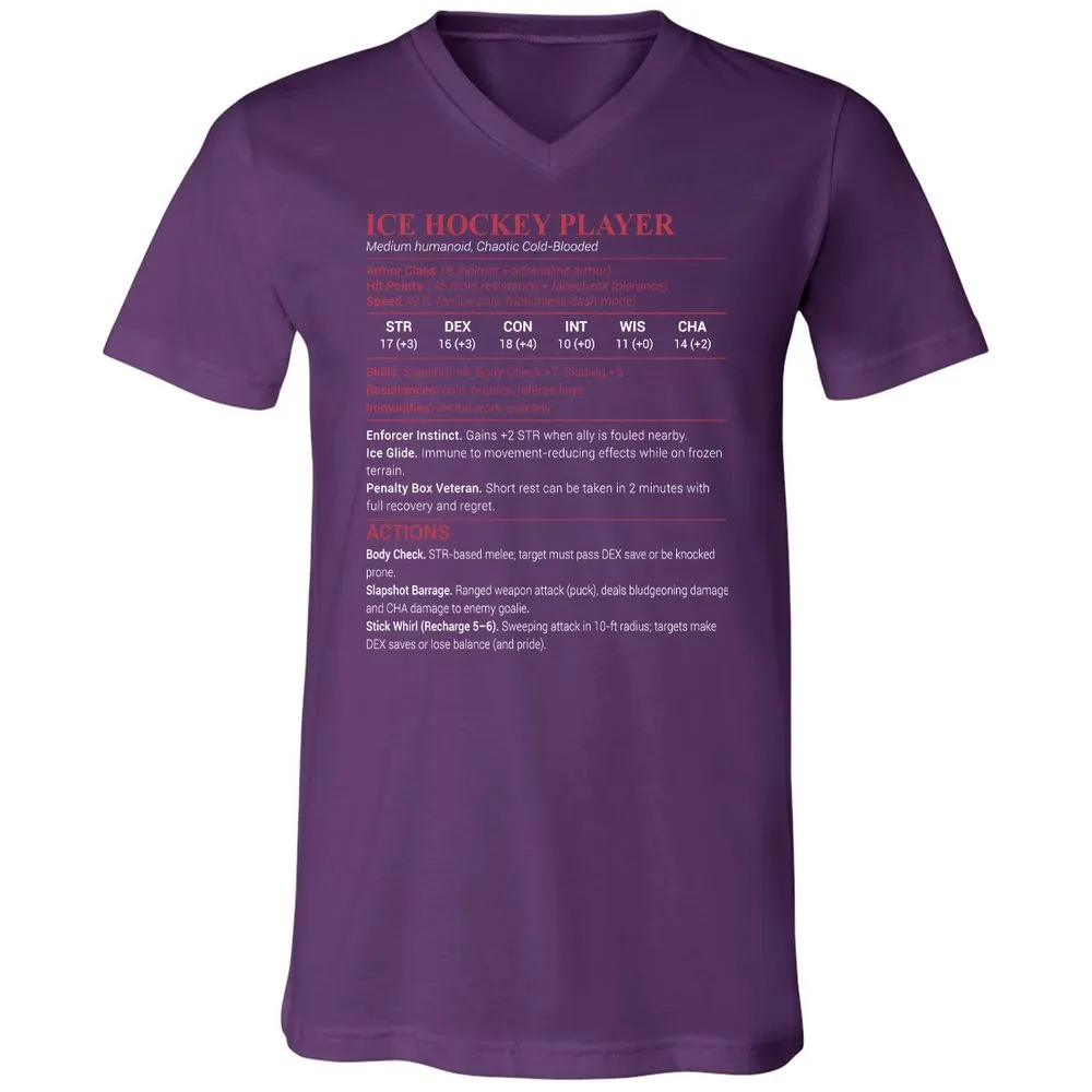 Ice Hockey Player Unisex V-Neck T-Shirt - Team Purple - 9