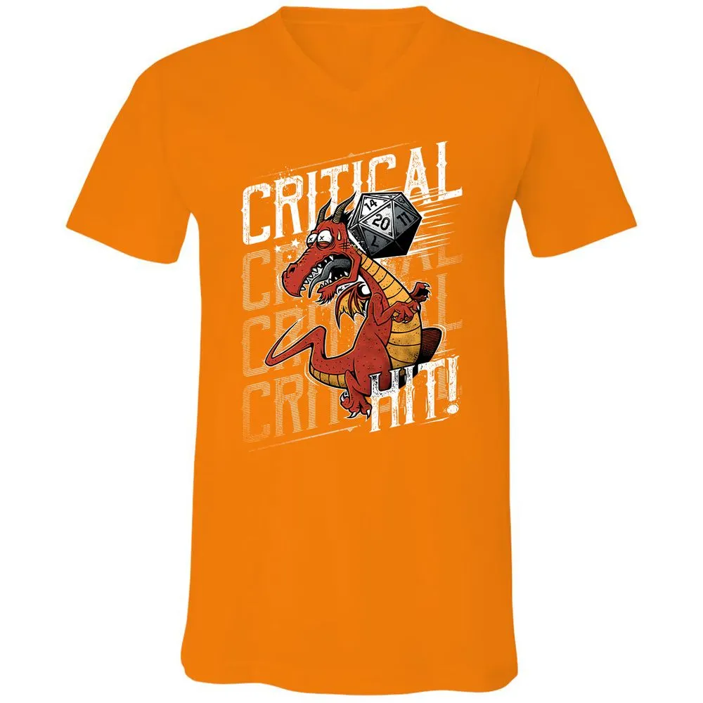 Funny Dragon Critical Hit Unisex V-Neck T-Shirt - Orange - 11