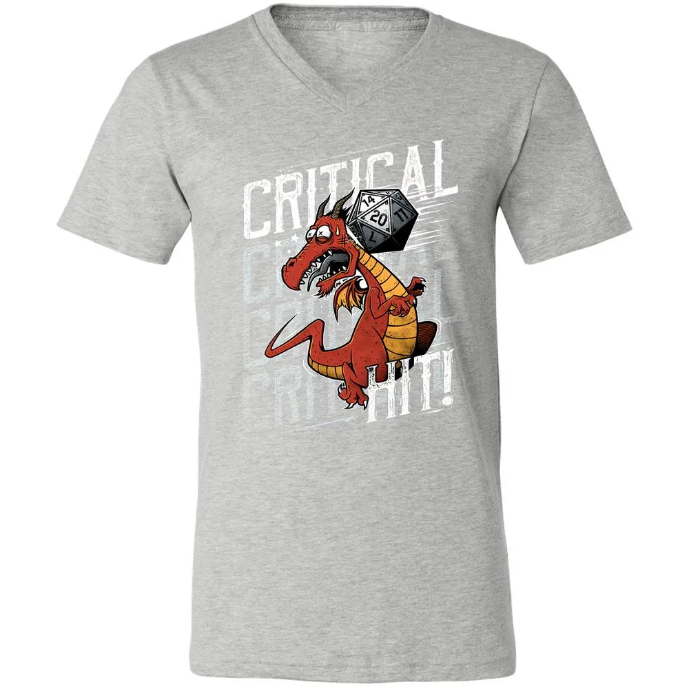 Funny Dragon Critical Hit Unisex V-Neck T-Shirt - Athletic Heather - 7