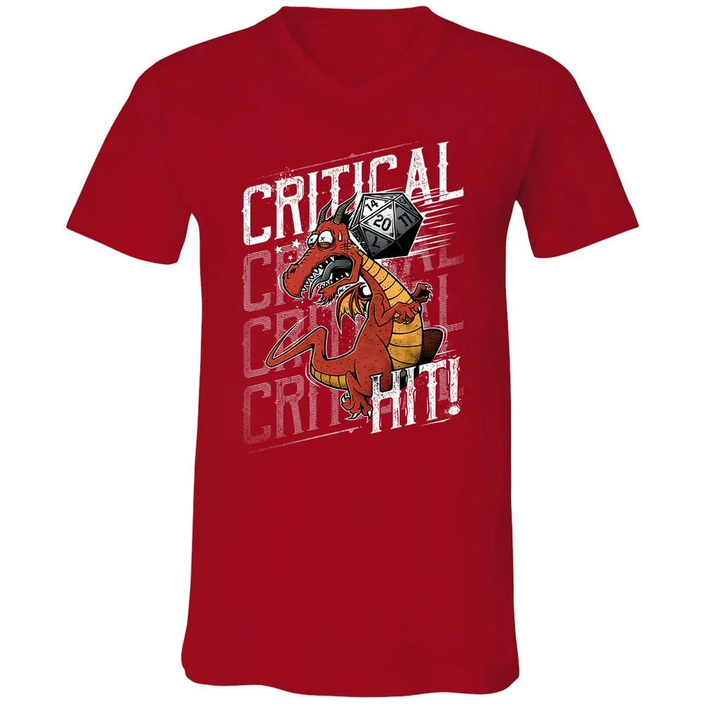 Funny Dragon Critical Hit Unisex V-Neck T-Shirt - Red - 3
