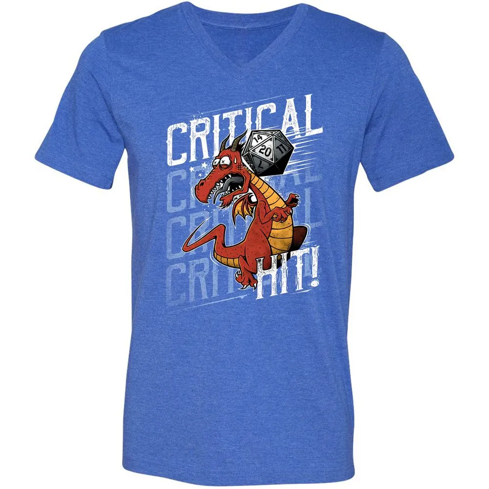 Funny Dragon Critical Hit Unisex V-Neck T-Shirt - Heather True Royal - 14