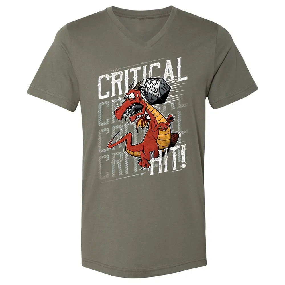 Funny Dragon Critical Hit Unisex V-Neck T-Shirt - Military Green - 10