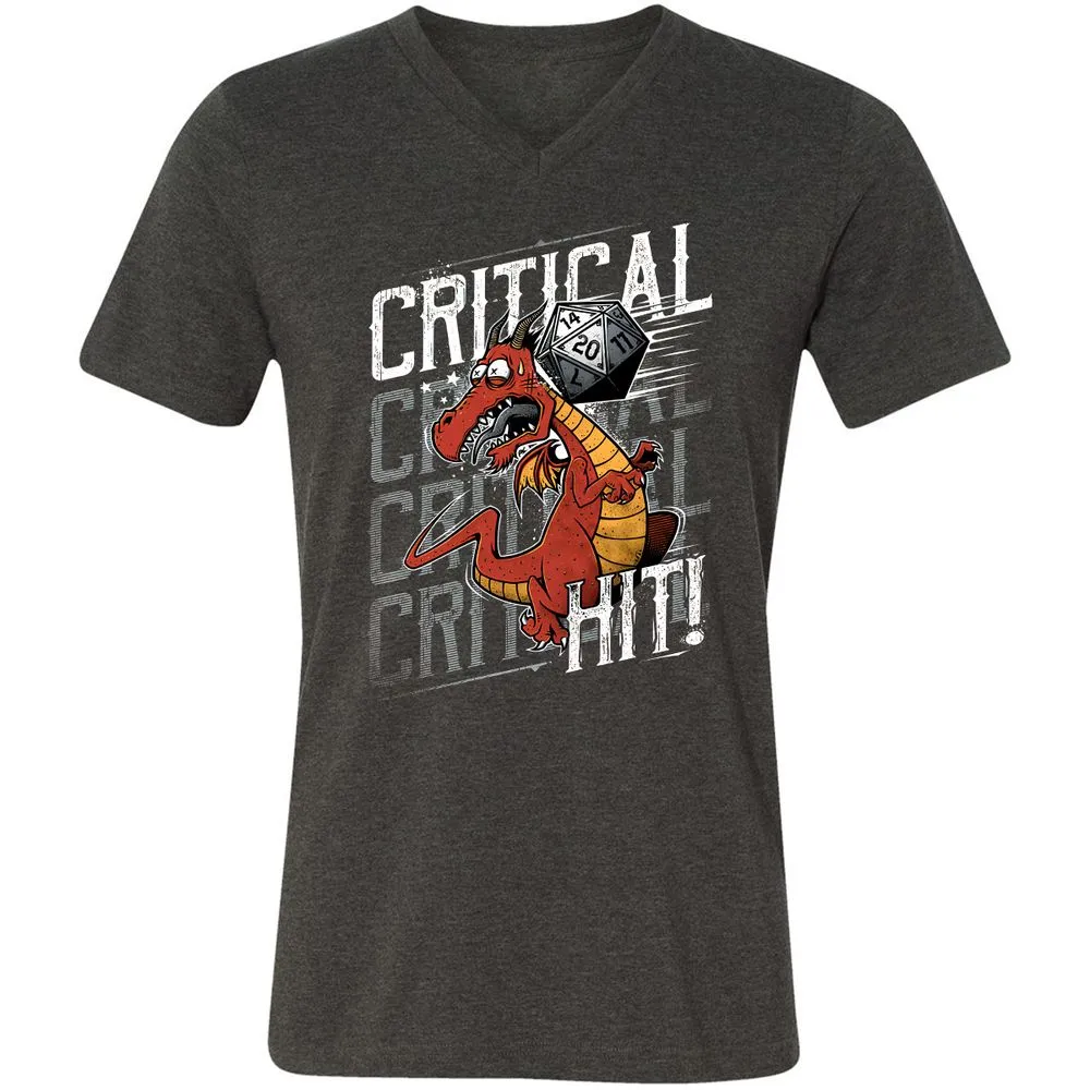 Funny Dragon Critical Hit Unisex V-Neck T-Shirt - Dark Grey Heather - 8