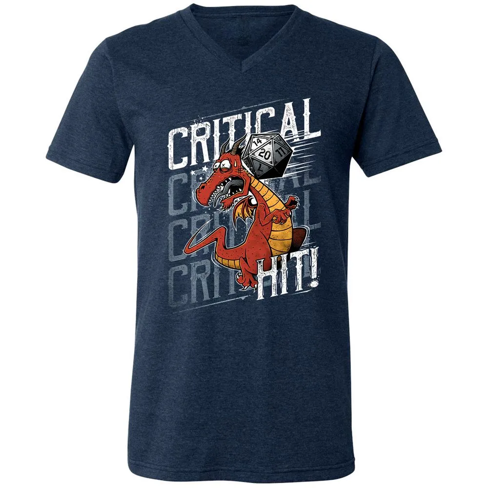 Funny Dragon Critical Hit Unisex V-Neck T-Shirt - Heather Navy - 15