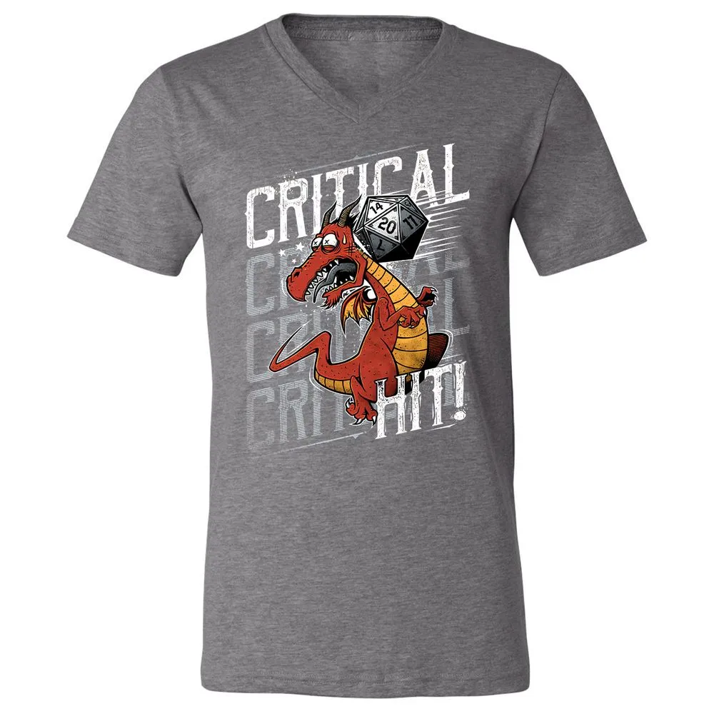 Funny Dragon Critical Hit Unisex V-Neck T-Shirt - Deep Heather - 13