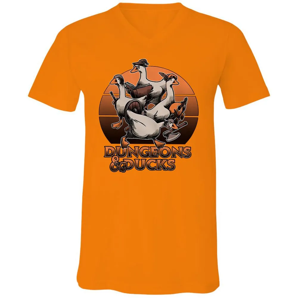 Dungeons And Ducks Unisex V-Neck T-Shirt - Orange - 11