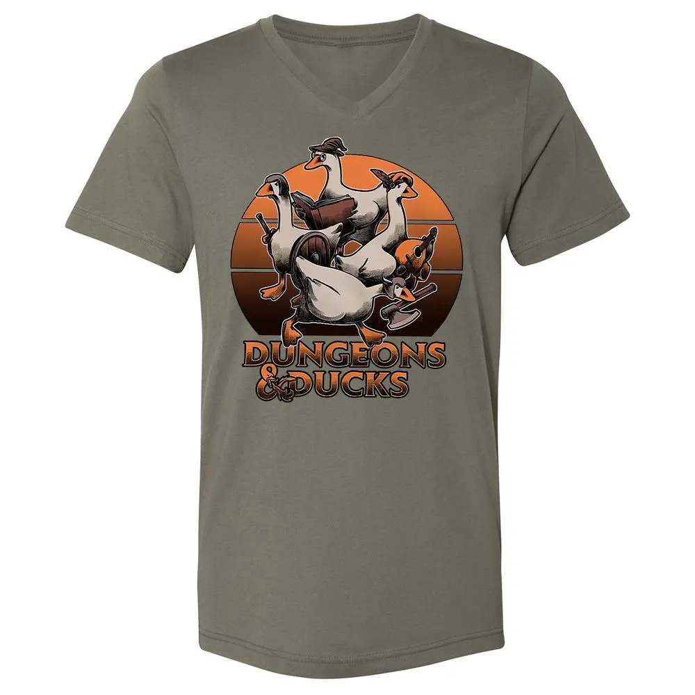 Dungeons And Ducks Unisex V-Neck T-Shirt - Military Green - 10