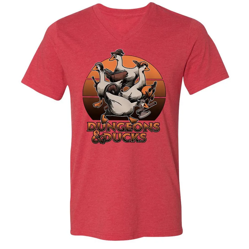 Dungeons And Ducks Unisex V-Neck T-Shirt - Heather Red - 16