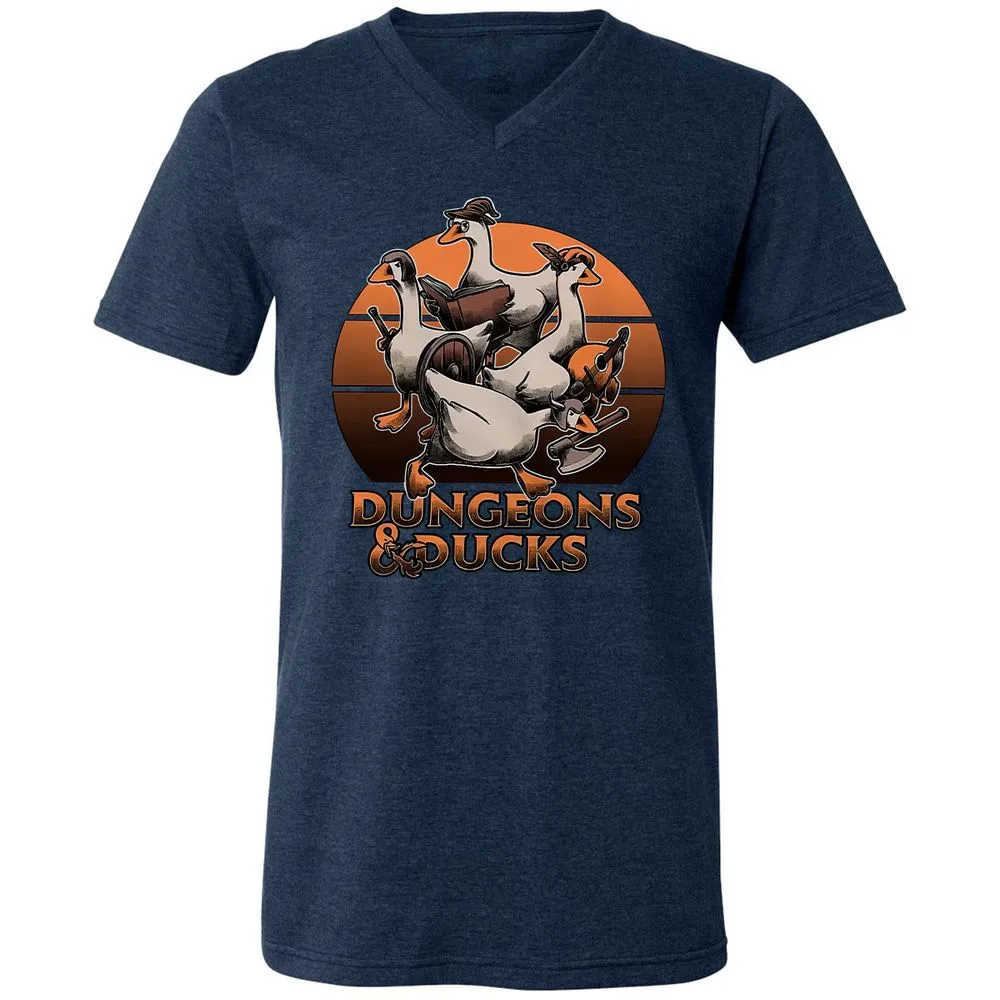 Dungeons And Ducks Unisex V-Neck T-Shirt - Heather Navy - 15
