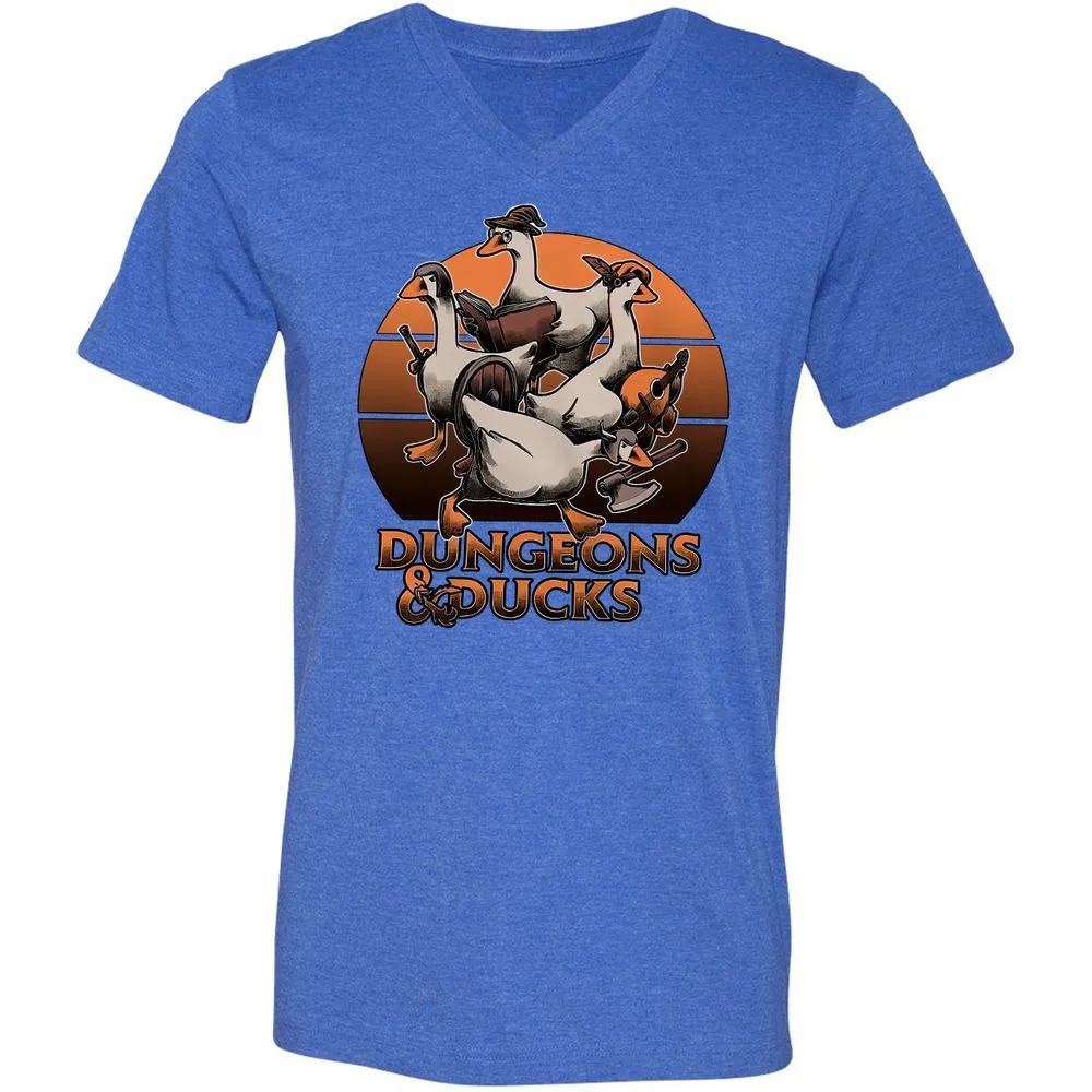 Dungeons And Ducks Unisex V-Neck T-Shirt - Heather True Royal - 14