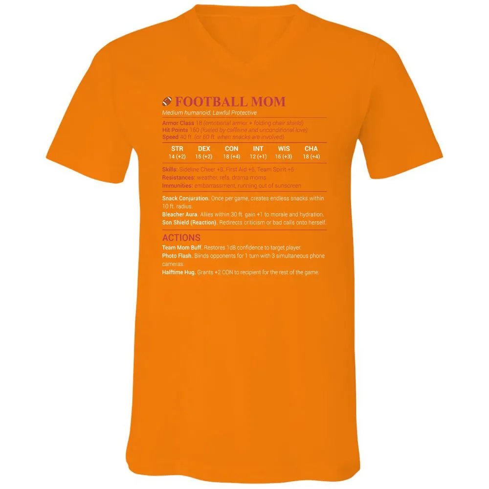 Football Mom Unisex V-Neck T-Shirt - Orange - 11