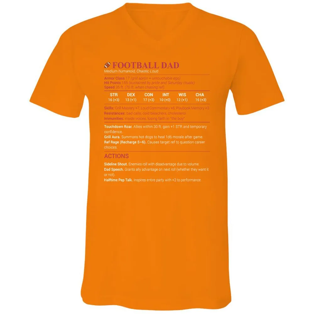 Football Dad Unisex V-Neck T-Shirt - Orange - 11