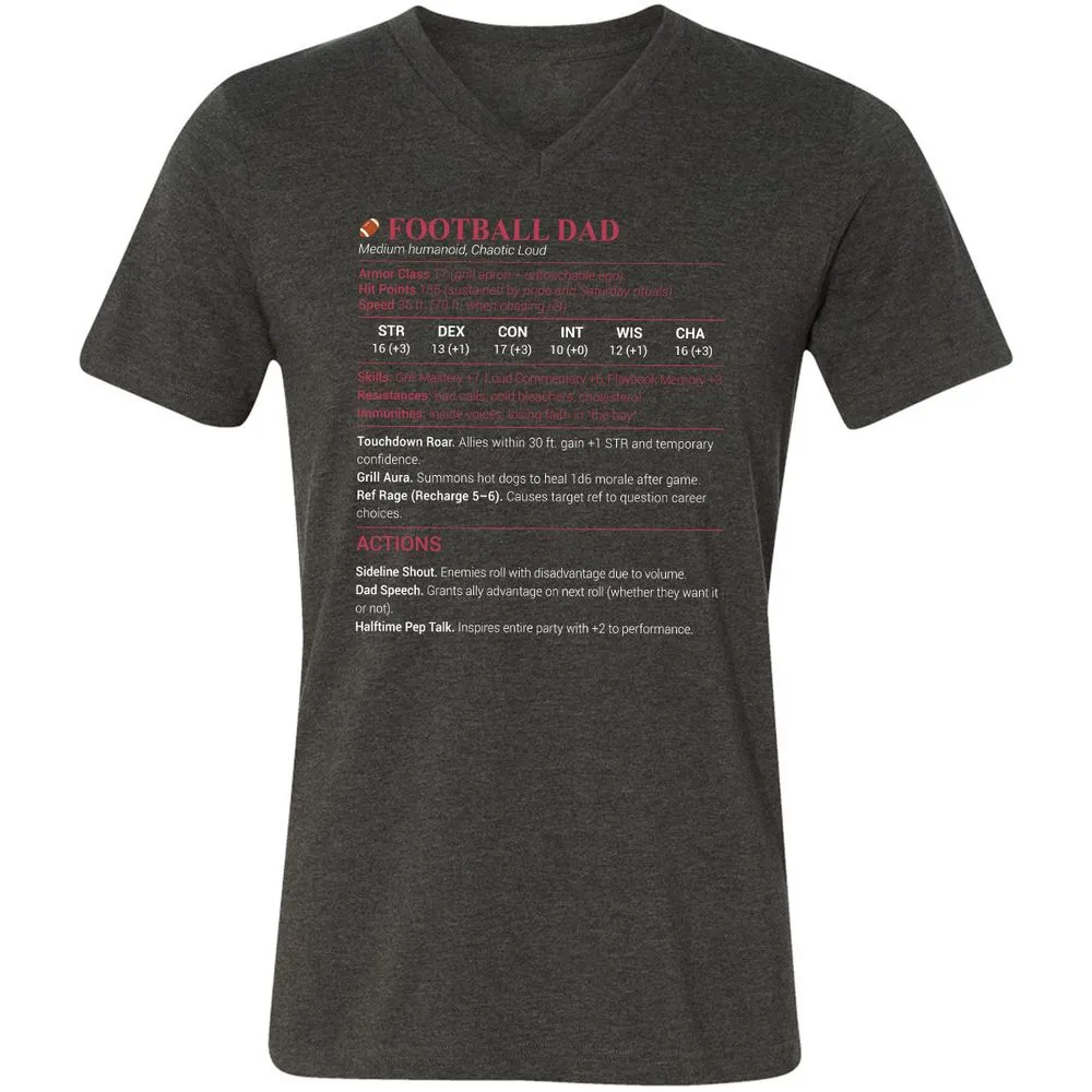 Football Dad Unisex V-Neck T-Shirt - Dark Grey Heather - 8
