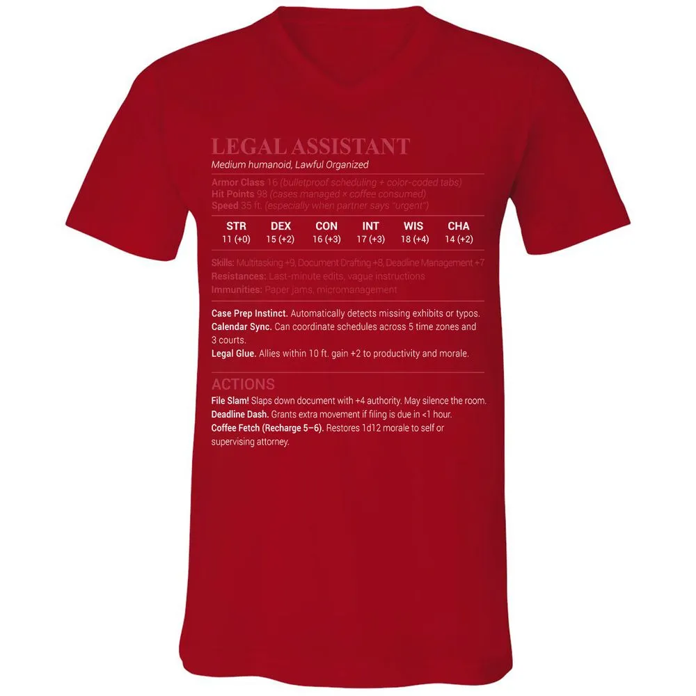 Legal Assistant Unisex V-Neck T-Shirt - Red - 3