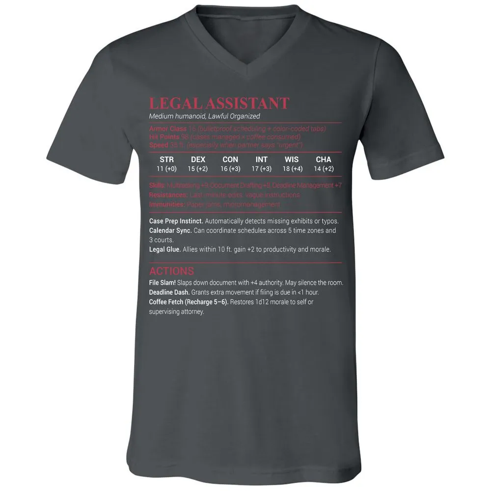Legal Assistant Unisex V-Neck T-Shirt - Asphalt - 12