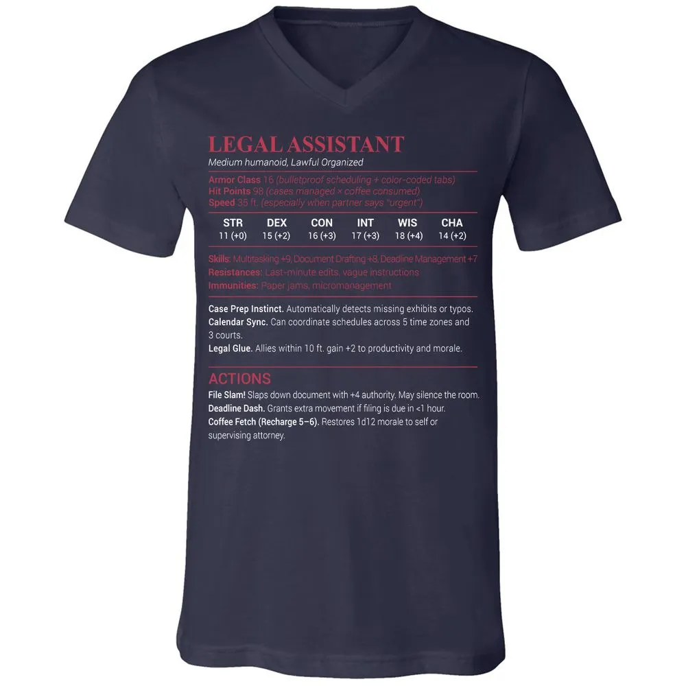 Legal Assistant Unisex V-Neck T-Shirt - Navy - 2