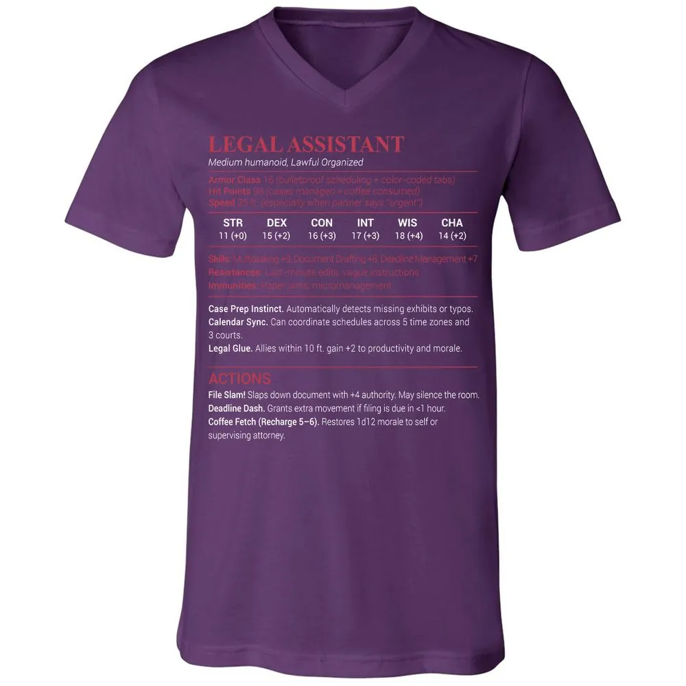 Legal Assistant Unisex V-Neck T-Shirt - Team Purple - 9