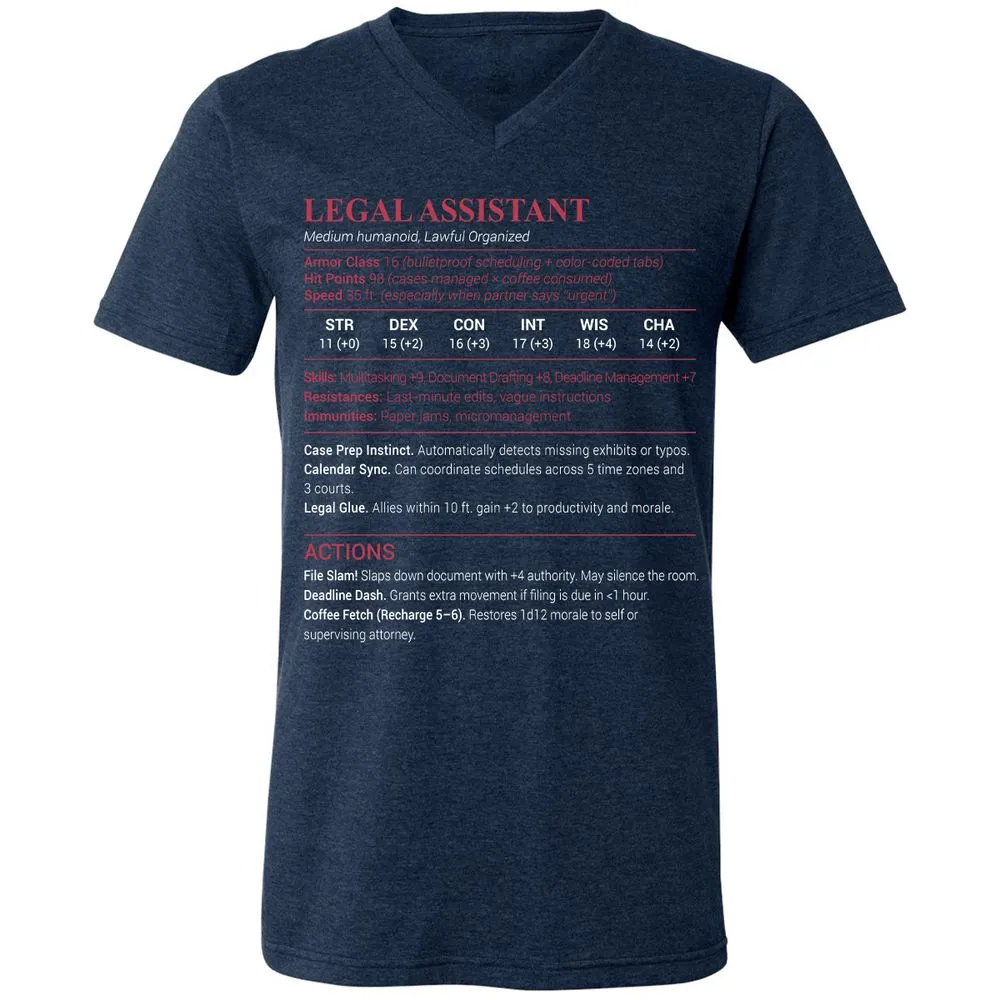 Legal Assistant Unisex V-Neck T-Shirt - Heather Navy - 15