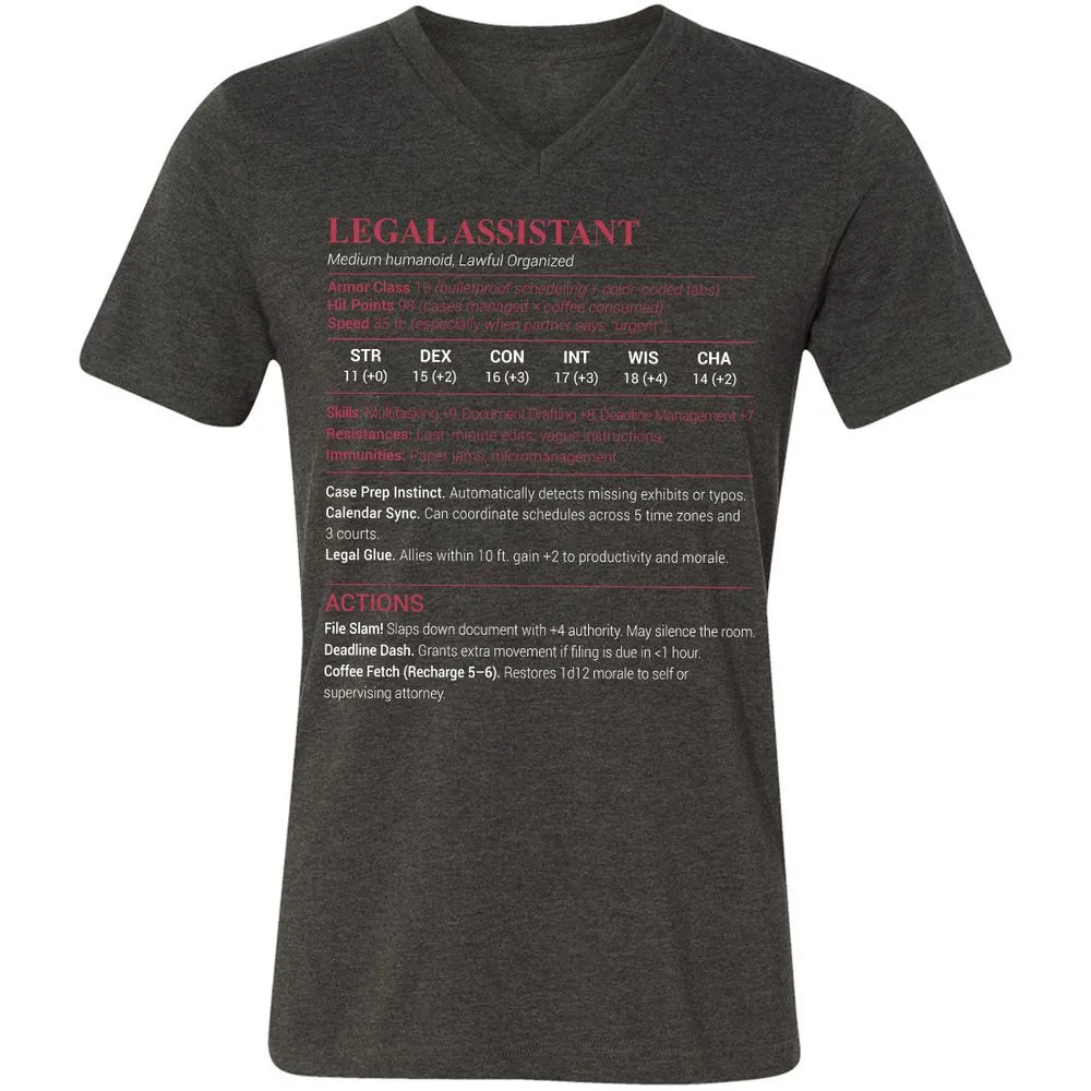Legal Assistant Unisex V-Neck T-Shirt - Dark Grey Heather - 8