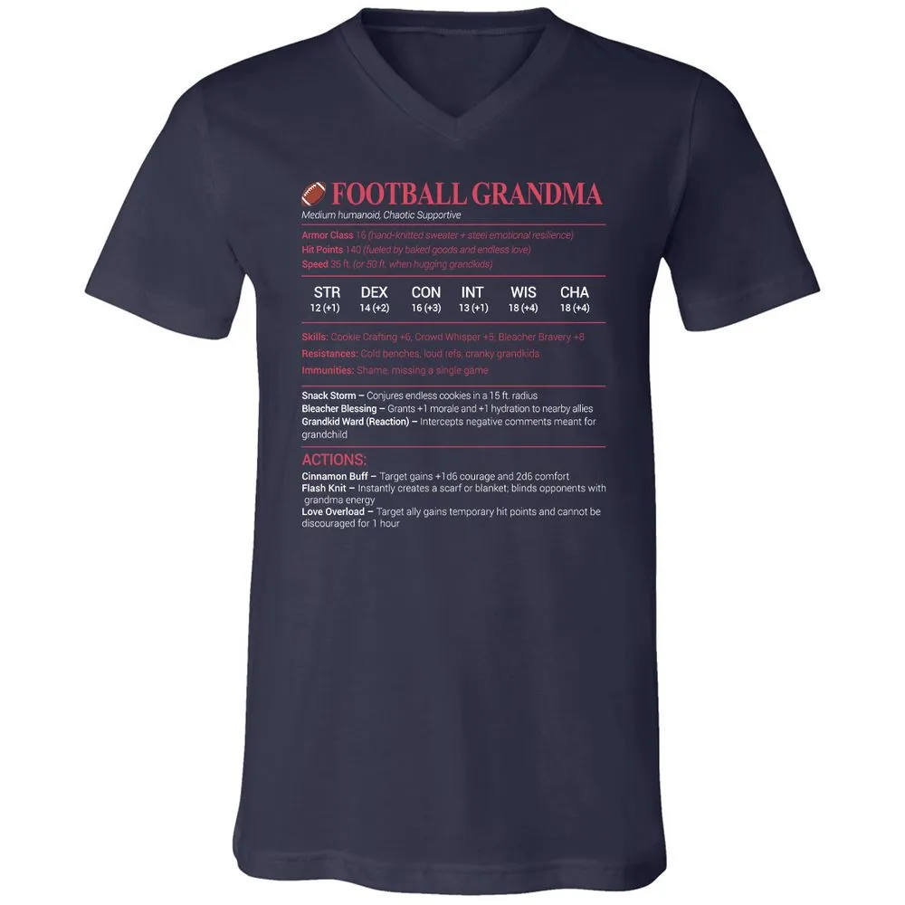 Football Grandma Unisex V-Neck T-Shirt - Navy - 2