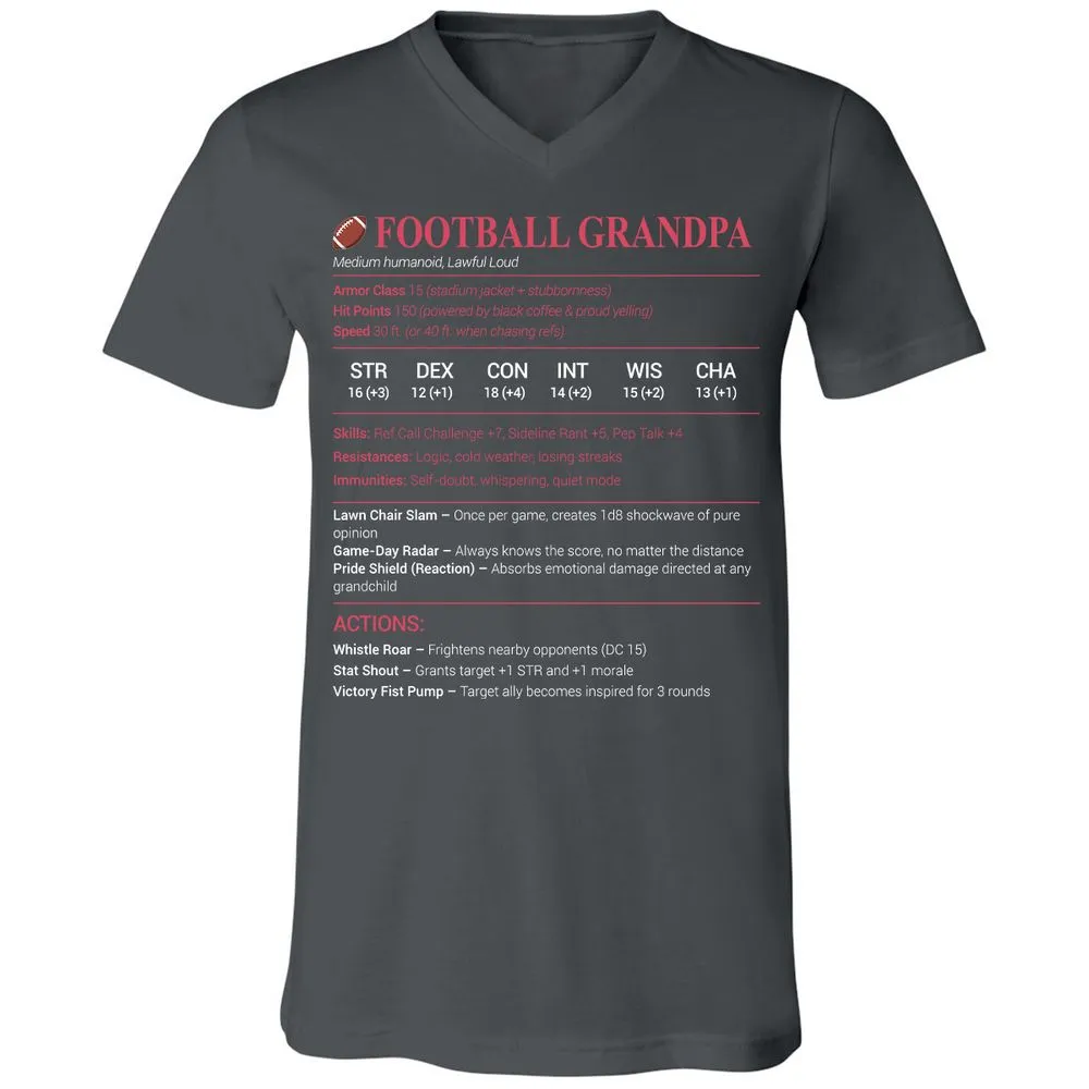 Football Grandpa Unisex V-Neck T-Shirt - Asphalt - 12