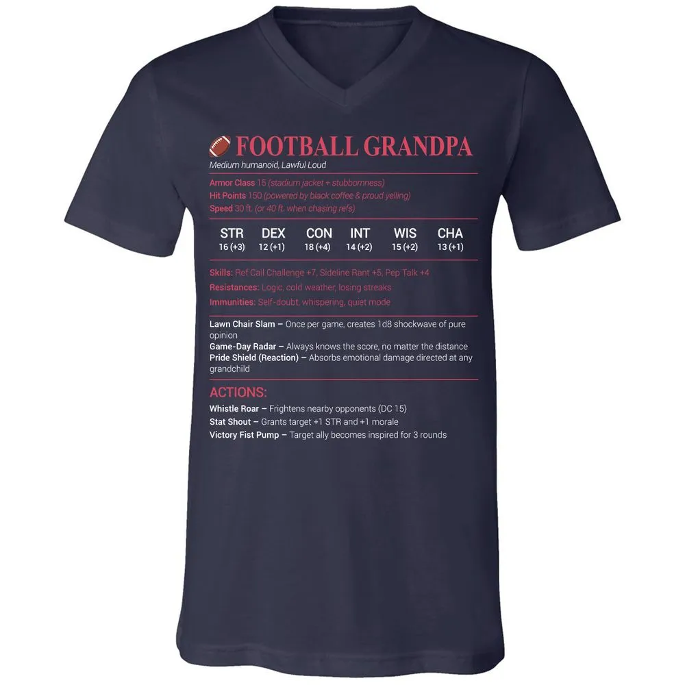 Football Grandpa Unisex V-Neck T-Shirt - Navy - 2
